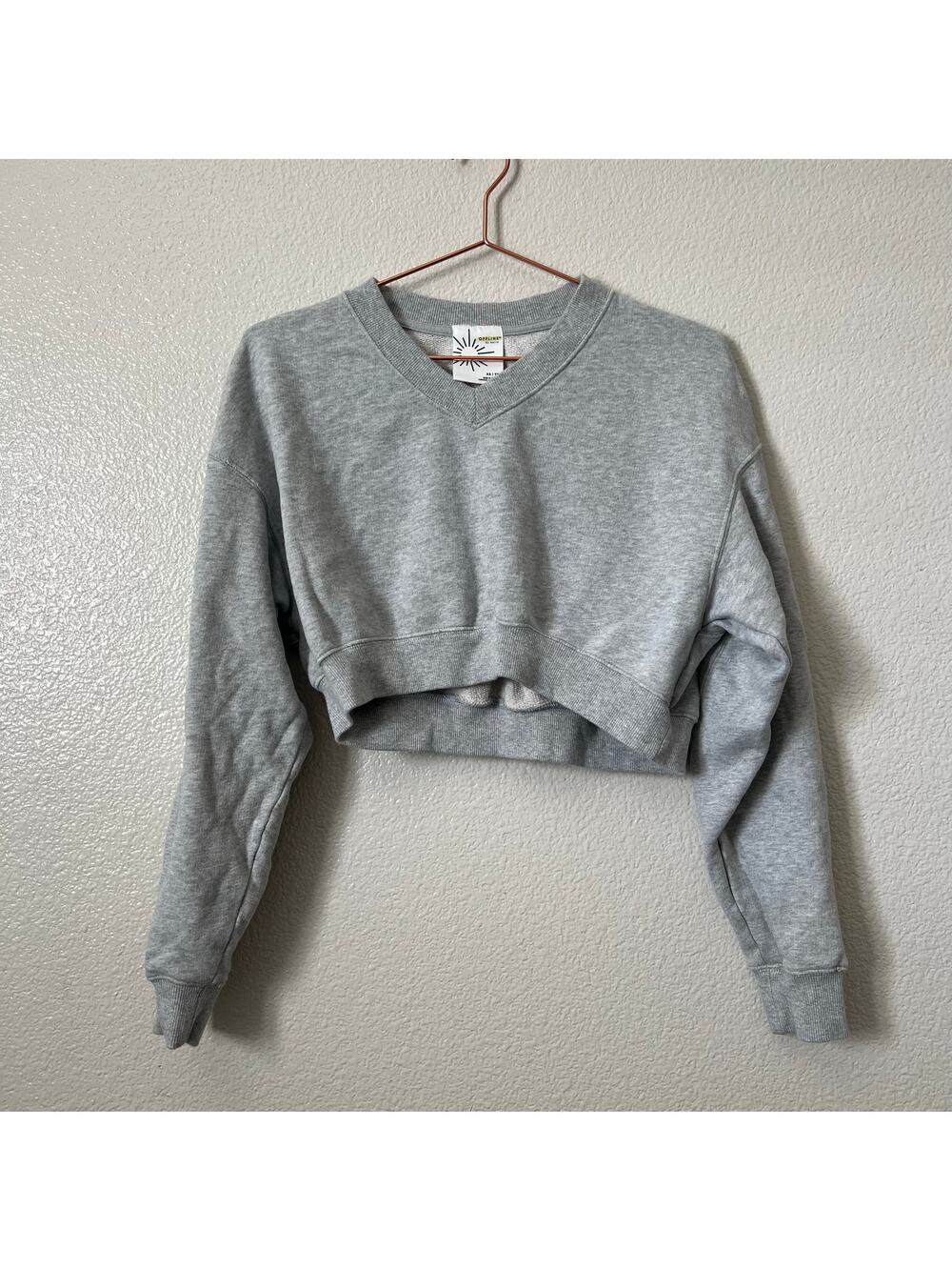 Offline By Aerie oversized cropped V-neck sweatshirt heather gray